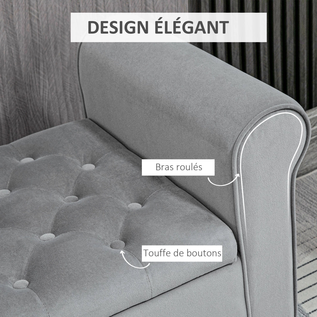 Pouf contenitore con braccioli ¨C zephmum ¨C tessuto velluto grigio 126x48.5x57 cm