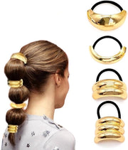 Set di 4 Fascette per Coda di Cavallo in Oro, Fascette Elastiche con Metallo, Design Elegante - Accessori per Coda di Cavallo
