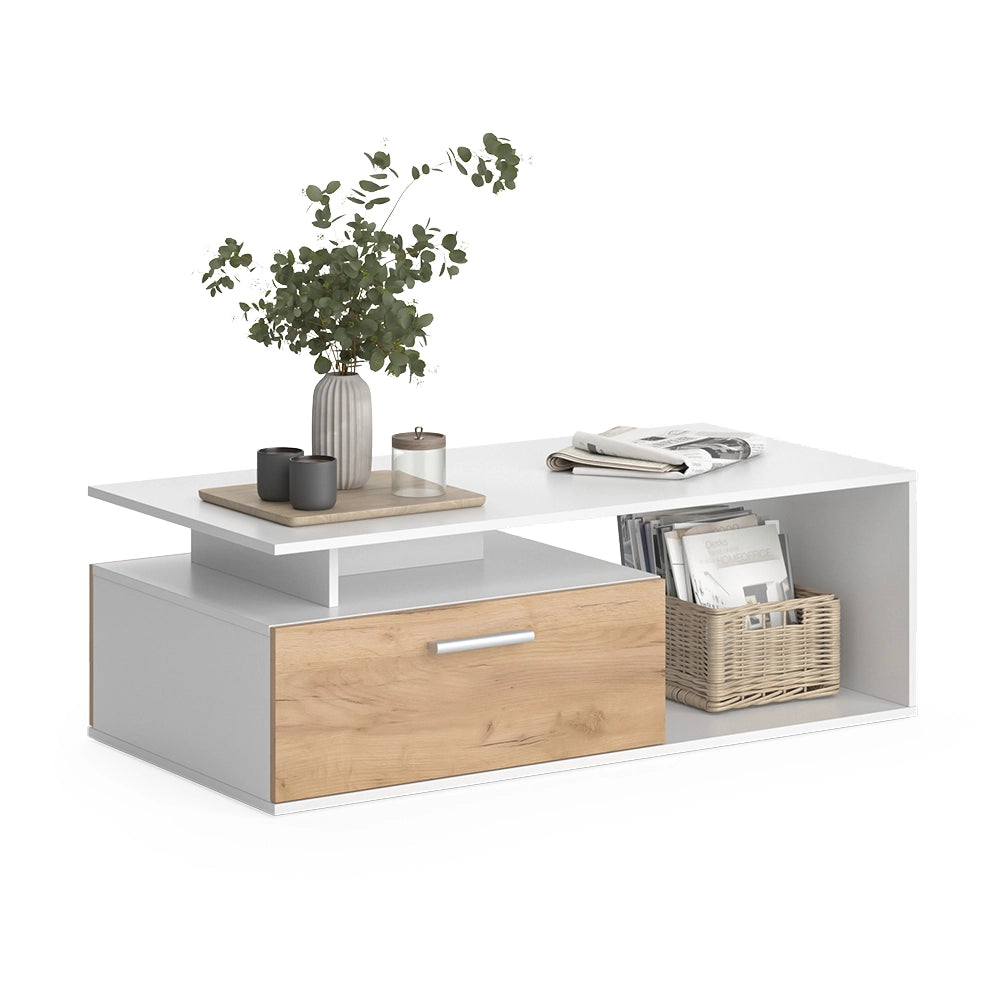 Vicco Tavolino da salotto Rovere bianco/dorato 118 x 59 cm
