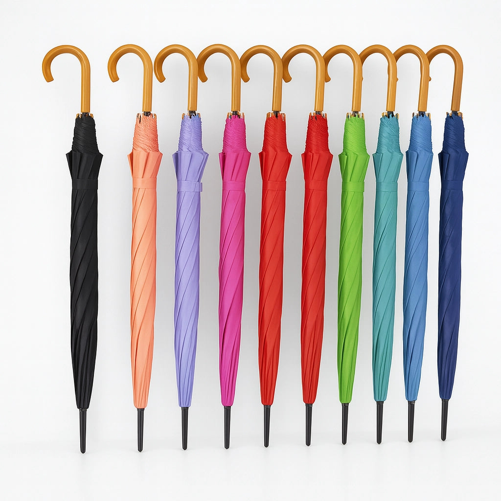 Kit 5 Ombrelli Automatici 8 Stecche Rinforzate Manico Curvo Uomo Donna Colori Misti