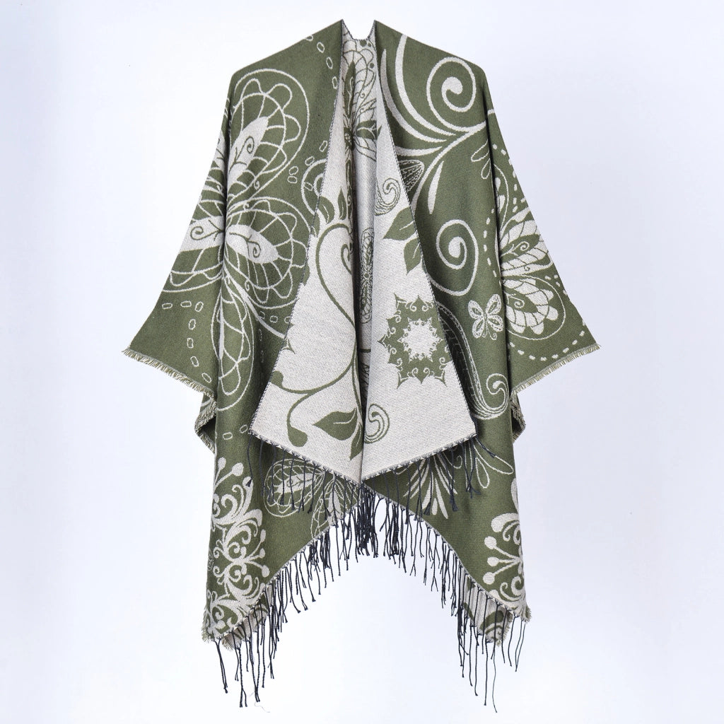 Nuovo scialle con nappe jacquard e motivo paisley - Elegante e caldo scialle con nappe