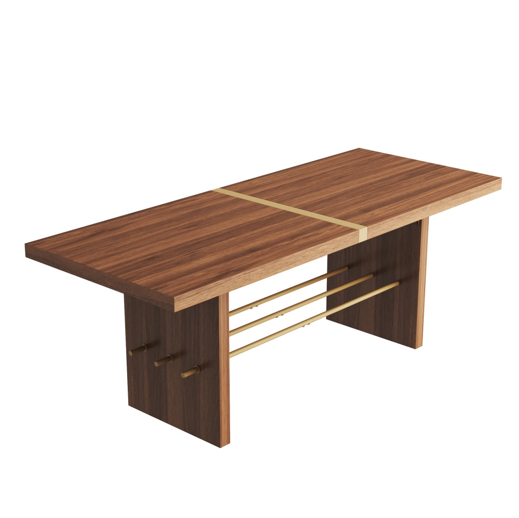 Tavolo da pranzo 180x75x75 cm per 6-8 persone con piano da 4 cm e traversa dorata in MDF noce