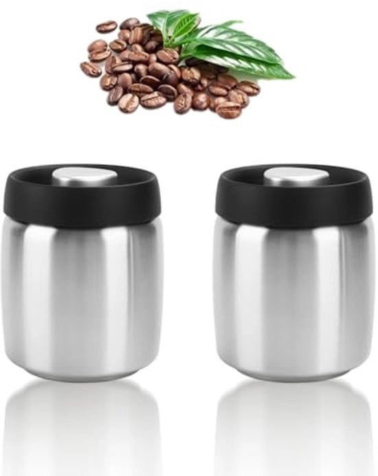 Set di 2 contenitori a vuoto per caffè da 283 gram (10 oz), contenitori di conservazione a tenuta di aria in acciaio inox 304, per il contenimento di caffè in grani, caffè macinato e tè (argento 2)