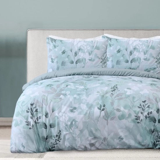 Set di coperte a letto reversibili con foglie di fiore, set di coperte, morbido, facile da pulire, verde, 200 x 200 cm