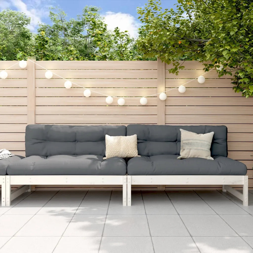 Divano componibile-Divani Centrali Giardino 2pz Bianchi 120x80cm Massello Pino