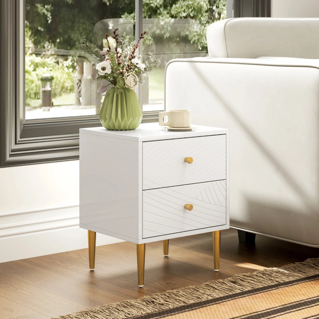 Comodino con 2 cassetti ¨C Xylo ¨C bianco metallo 40x35x50 cm