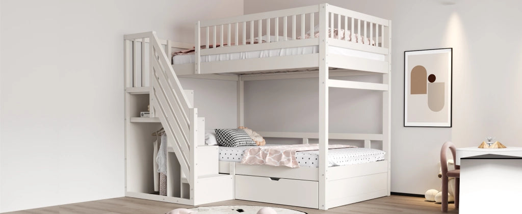 Letto a castello funzione contenitore legno bianco 90x200 cm
