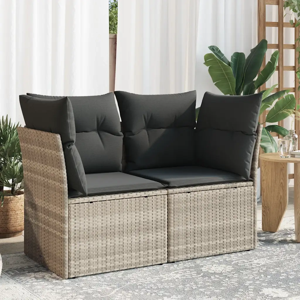 Divano da Giardino con Cuscini 2 Posti-Sofa da Giardino-Divano da esterno Grigio Chiaro Polyrattan 135225