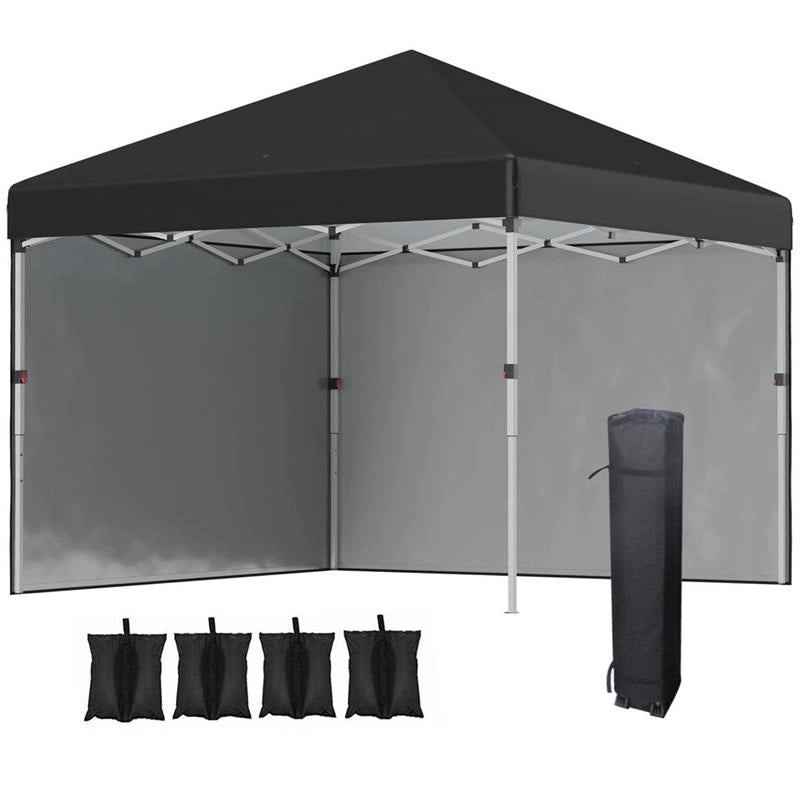 GAZEBO DA GIARDINO PIEGHEVOLE AD ALTEZZA REGOLABILE CON 2 PARETI E BORSA INCLUSA, 297X297X274 CM, NERO