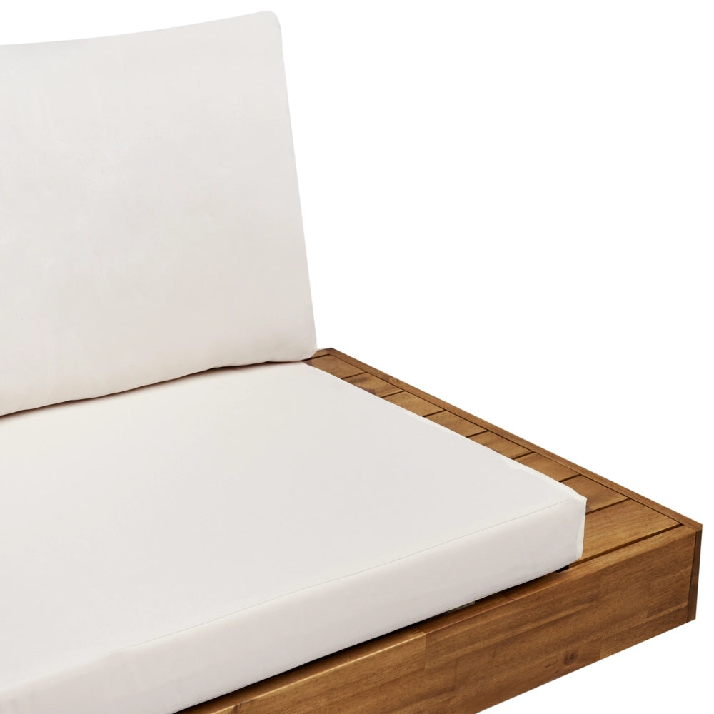 Divano da giardino in legno chiaro certificato Acacia per esterni a 3 posti con cuscini Design moderno e mediterraneo