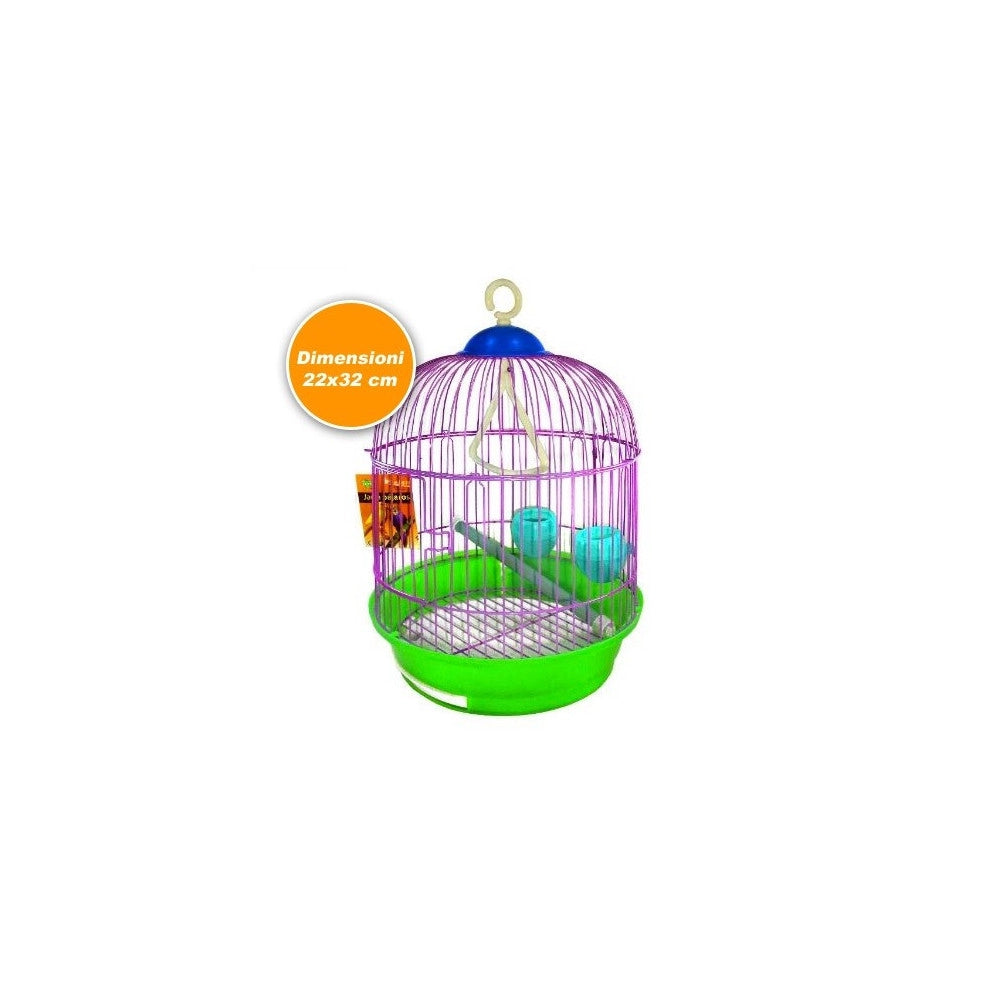 Trade Shop - Gabbia Cilindro Completa Di Accessori Per Uccelli Canarini Pappagalli In Metallo -