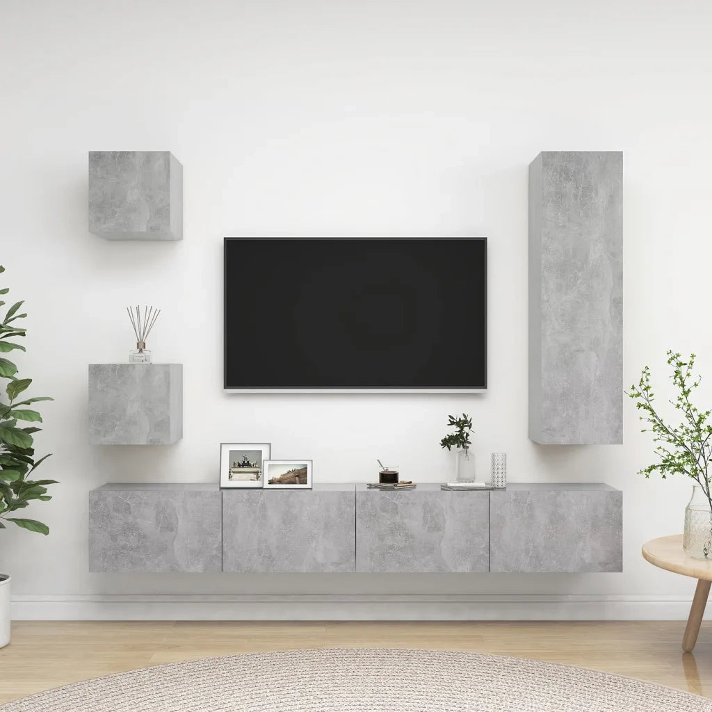 Set di Mobili Porta TV 5 pz Grigio Cemento in Legno Multistrato 3079117