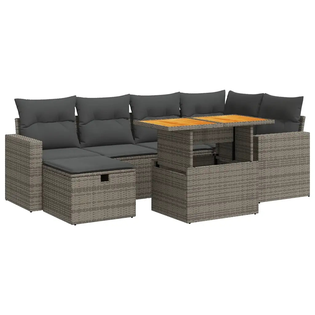 Set Divano da Giardino 8pz con Cuscini Grigio Polyrattan Acacia 3328005