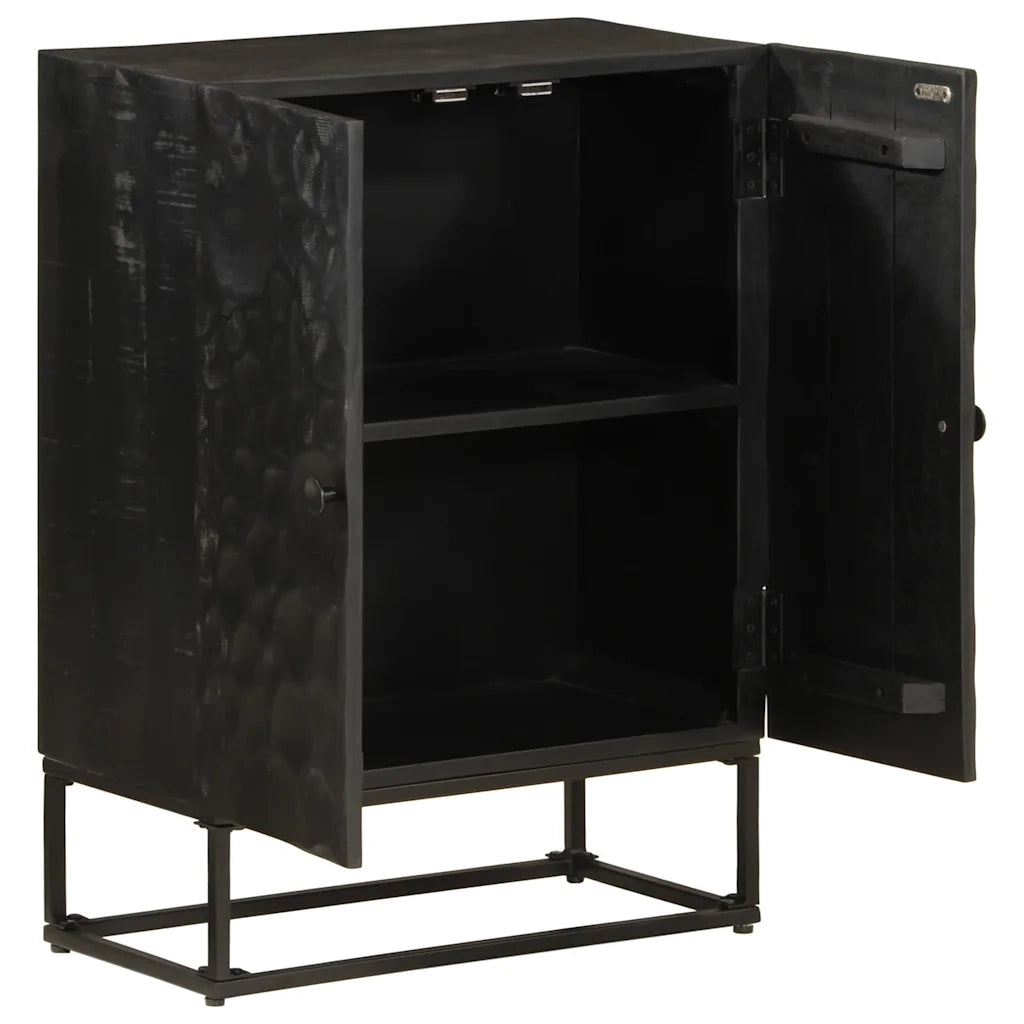 Credenza Nera 55x30x76 cm in Legno Massello di Mango e Ferro 372005