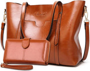 Set di Borse per Donna in Pelle Finta, Grande Tasca da Spalla con Maniglia e Cinturino, Set di 2 (Marrone)