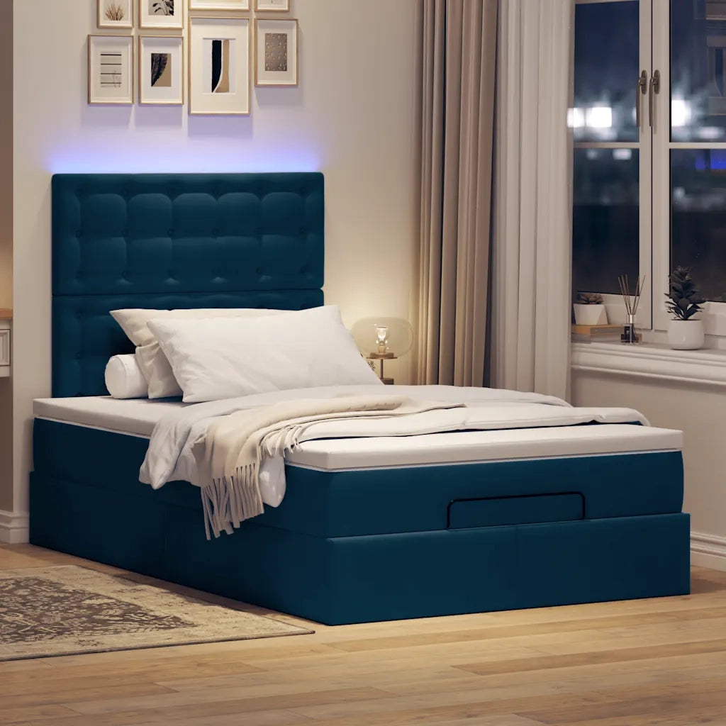 Struttura Letto Pouf con Materassi Blu Scuro 120x200 cm Velluto 3314460