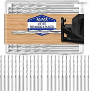 50 pezzi di foratura 1/8 pollice, per legno e plastica, foratura a sega, sega a spirale in legno, set di foratura per gesso, attrezzo rotante ad alta velocità, argento.