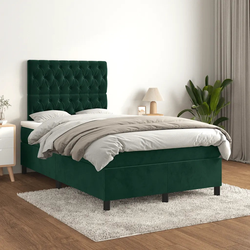Giroletto a Molle con Materasso Verde Scuro 120x190 cm Velluto