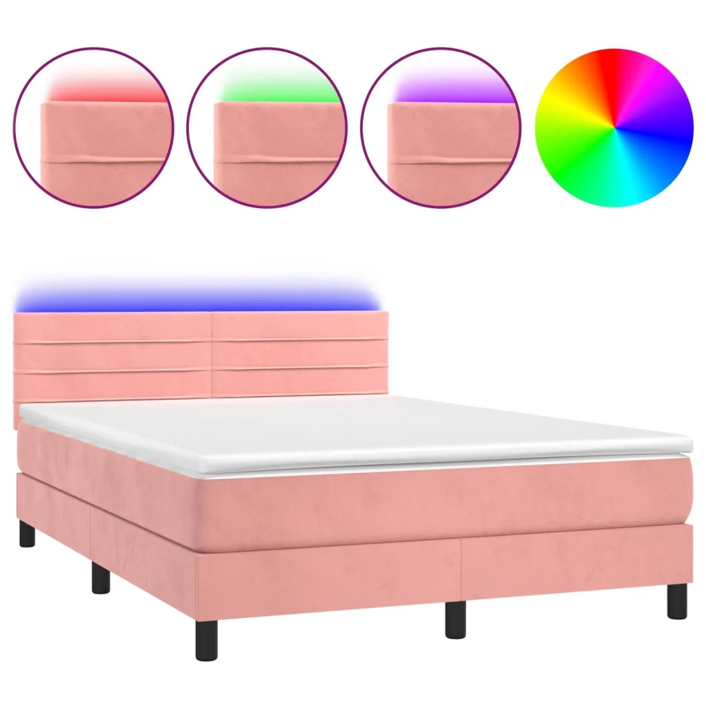 Letto a Molle con Materasso e LED Rosa 140x190 cm in Vellutocod mxl 122843
