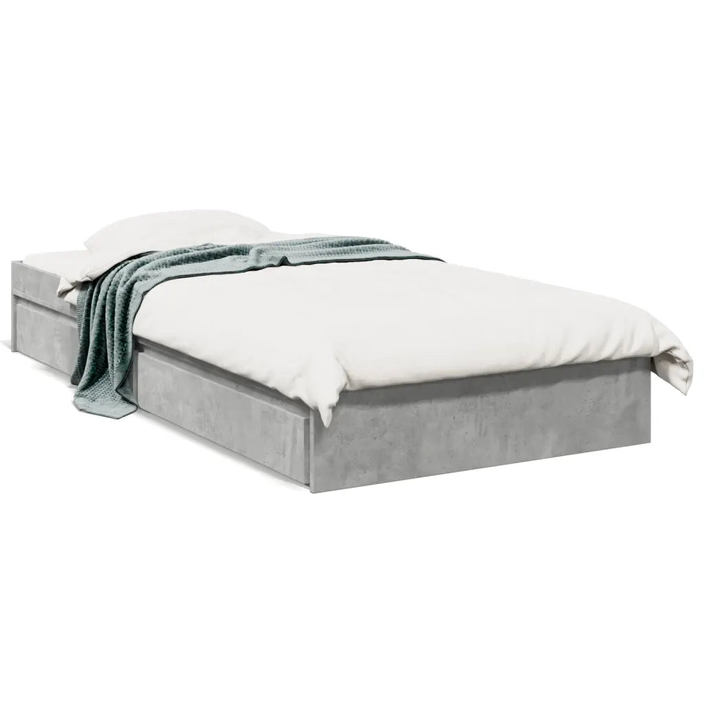 Letto singolo | Letto per adulti | Giroletto Cassetti Grigio Cemento 90x190 cm Legno Multistrato