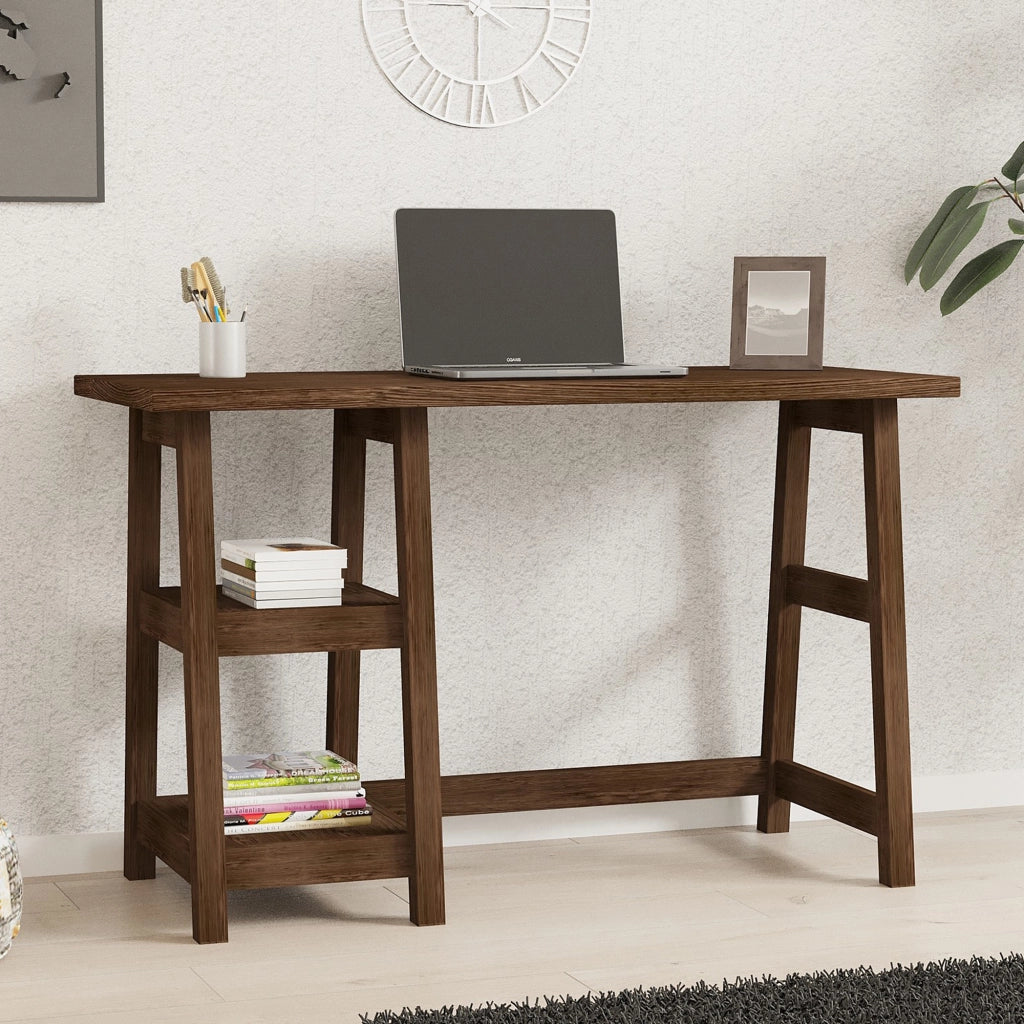 Tollo, Scrivania 3 Ripiani, 120x51x74h cm Marrone Noce
