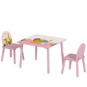 Set Tavolo e Sedie per Bambini 3-8 Anni Disegni di Animali e Bordi Arrotondati in MDF e Legno di Pino Rosa