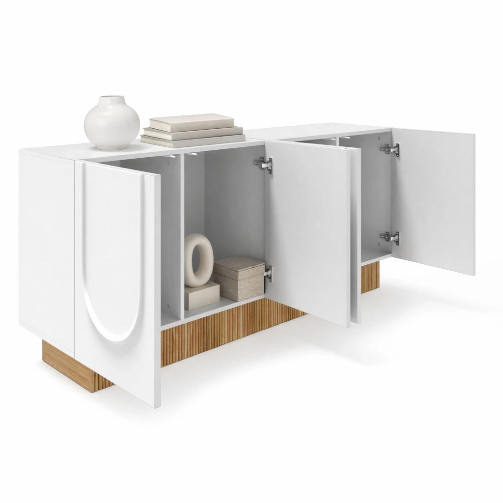Sideboard moderno bianco con struttura a U, 4 ante con ampi scomparti 160x75x38 cm