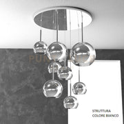 SOSP. BIANCO TONDA 8 LUCI VETRI (1 GRANDE+2 MEDIO +5 PICCOLO) TUTTI CROMO 1155BI-S8 TMIX-CR