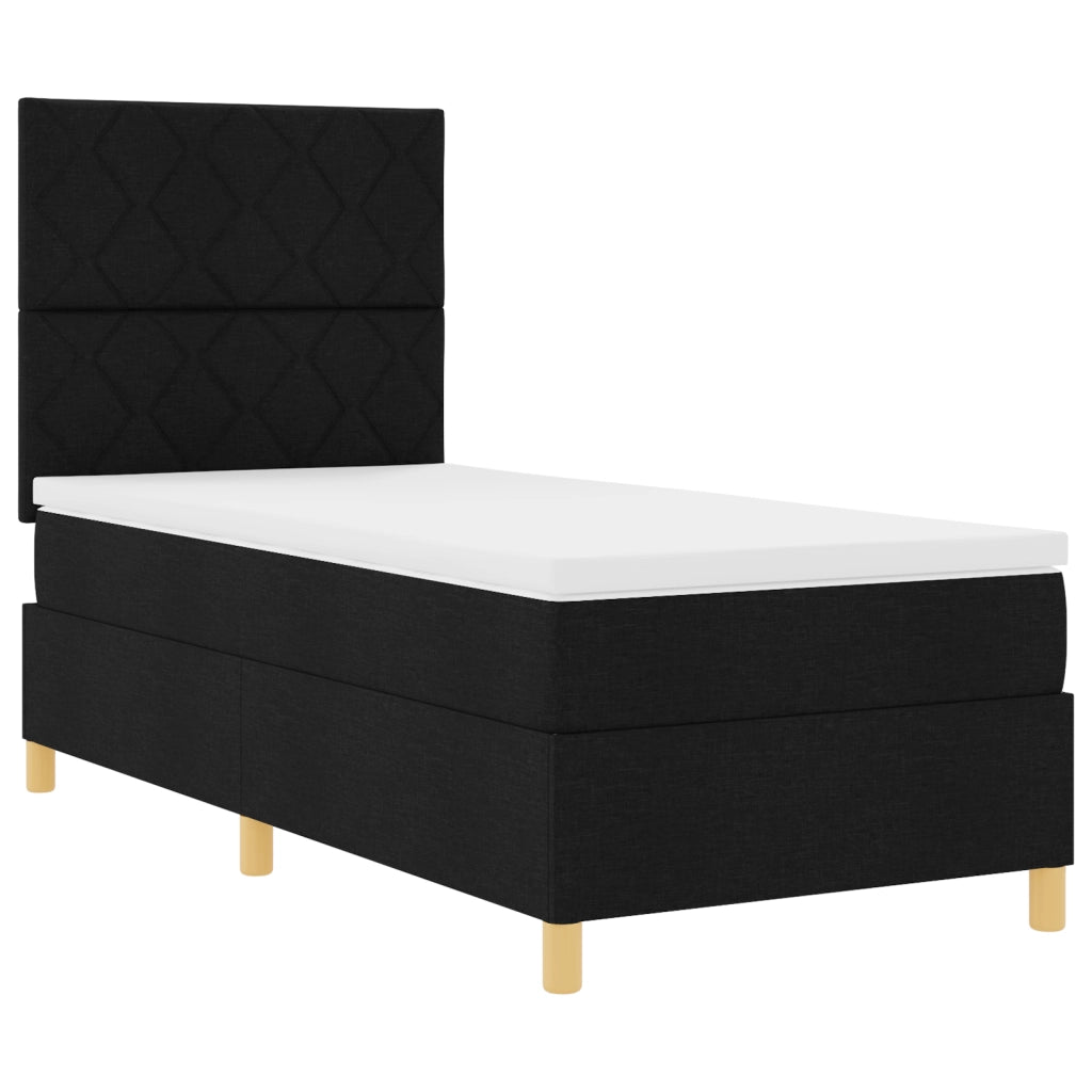Letto con Box Spring e Materasso & LED Nero 100x200 cm in Tessuto