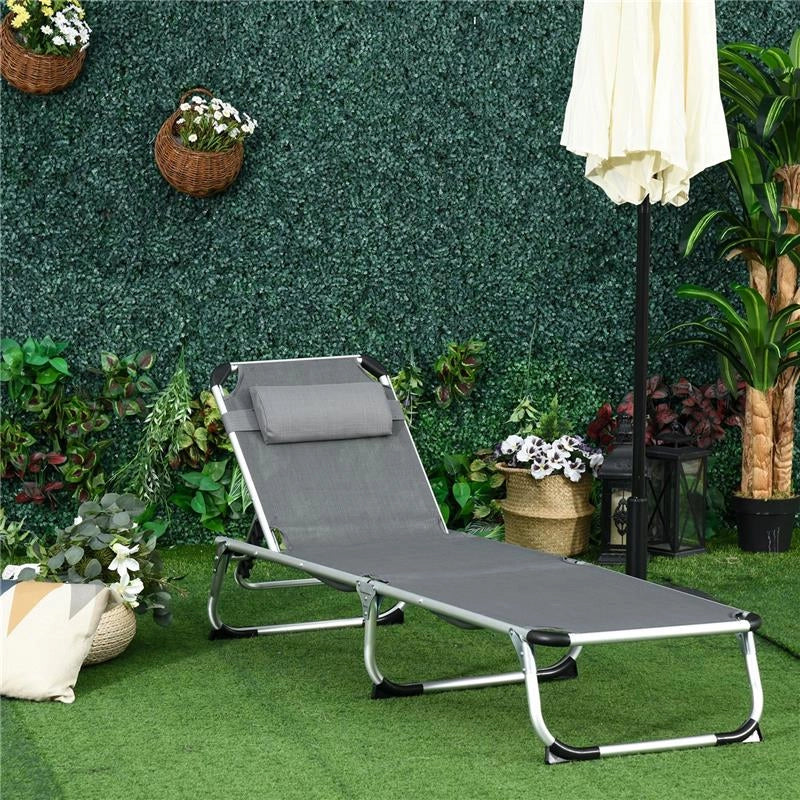 SDRAIO PIEGHEVOLE CON POGGIATESTA E SCHIENALE REGOLABILE IN ALLUMINIO 60X165X76CM GRIGIO