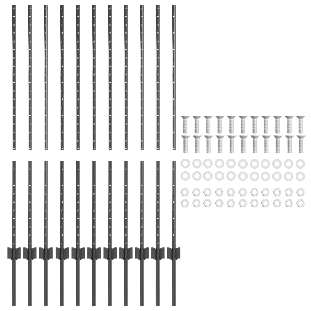 Pali per Recinzione 22 pcs U-Channel Grigio 120 cm Acciaio