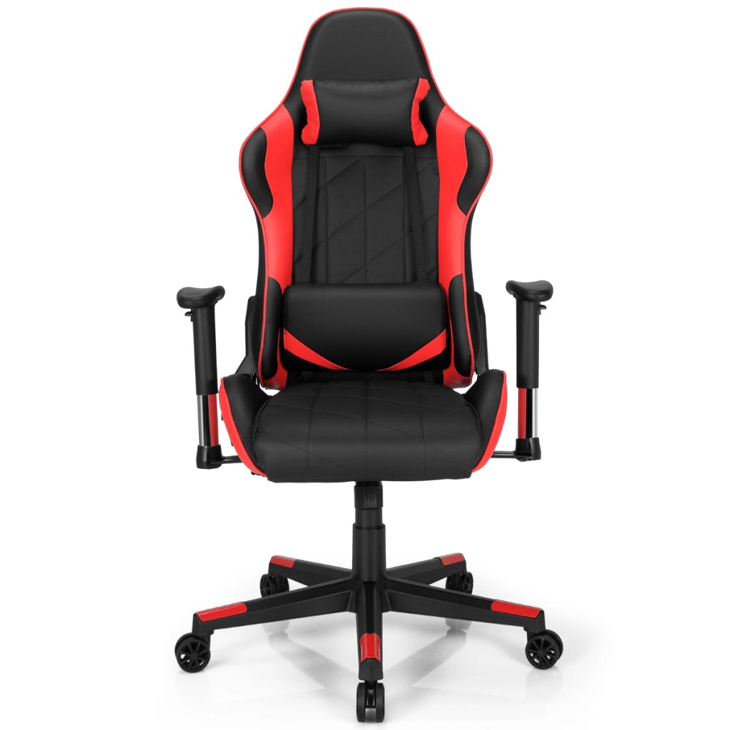 Sedia da gaming girevole a 360¡ã con poggiatesta e cuscino lombare, Sedia ergonomica per computer Nero e rosso-Sedie gaming
