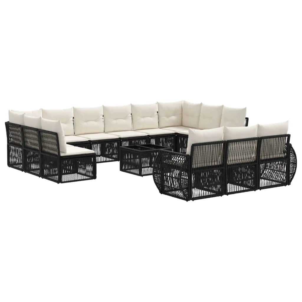 Set Divano da Giardino 14 pcs Nero e Bianco Crema polyrattan