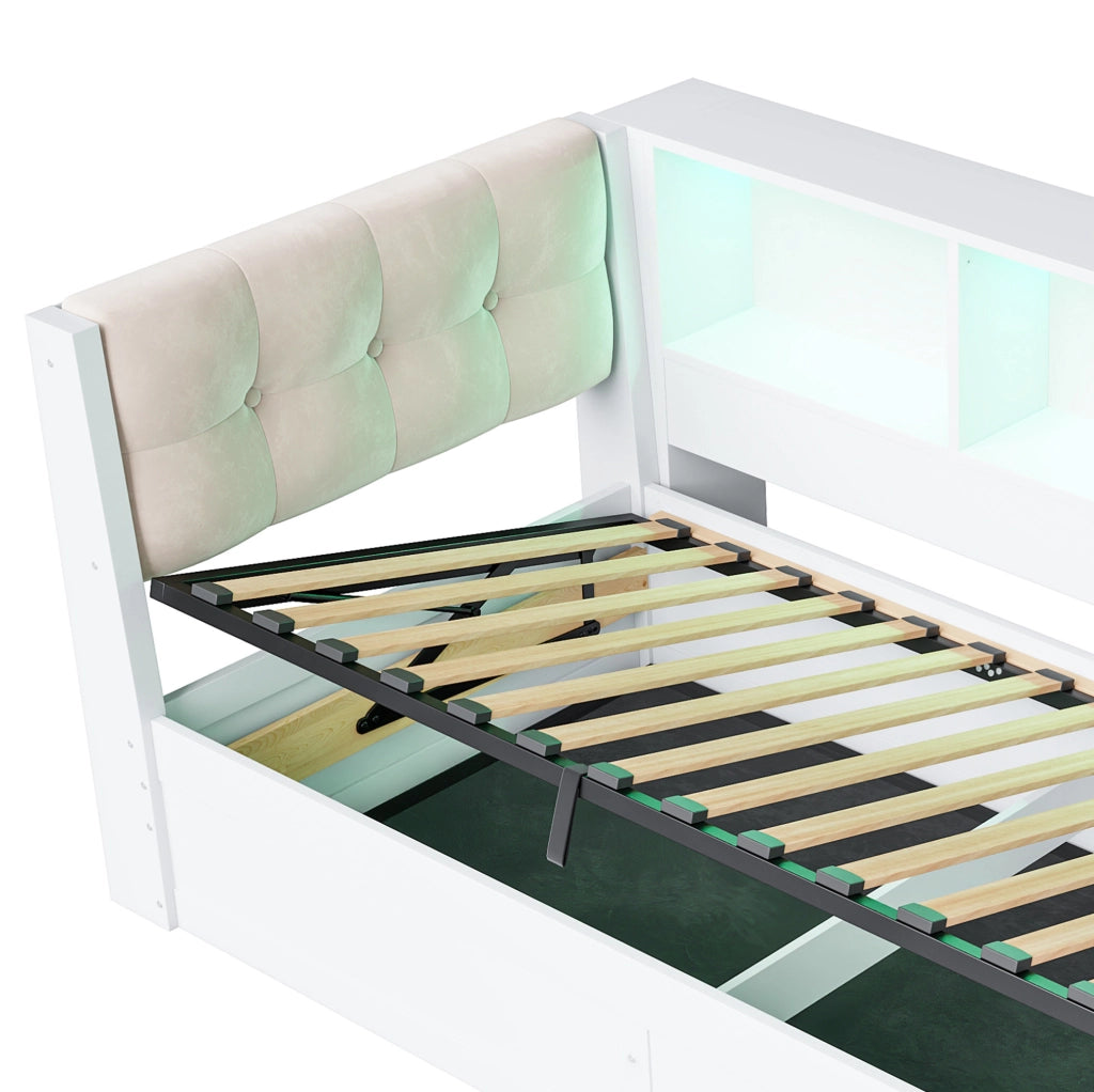 Letto a giorno 90x200 cm con contenitore idraulico, LED e USB