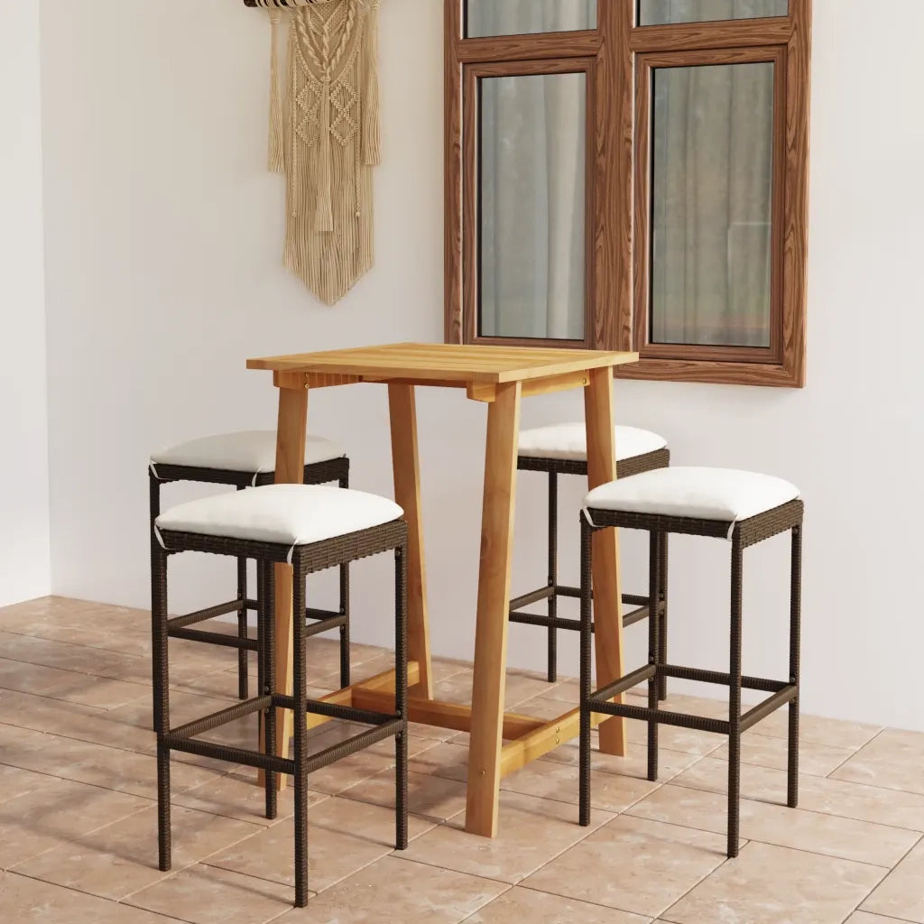 Set Bar da Giardino 5 pz | Set Salotto da Giardino con Cuscini Marrone