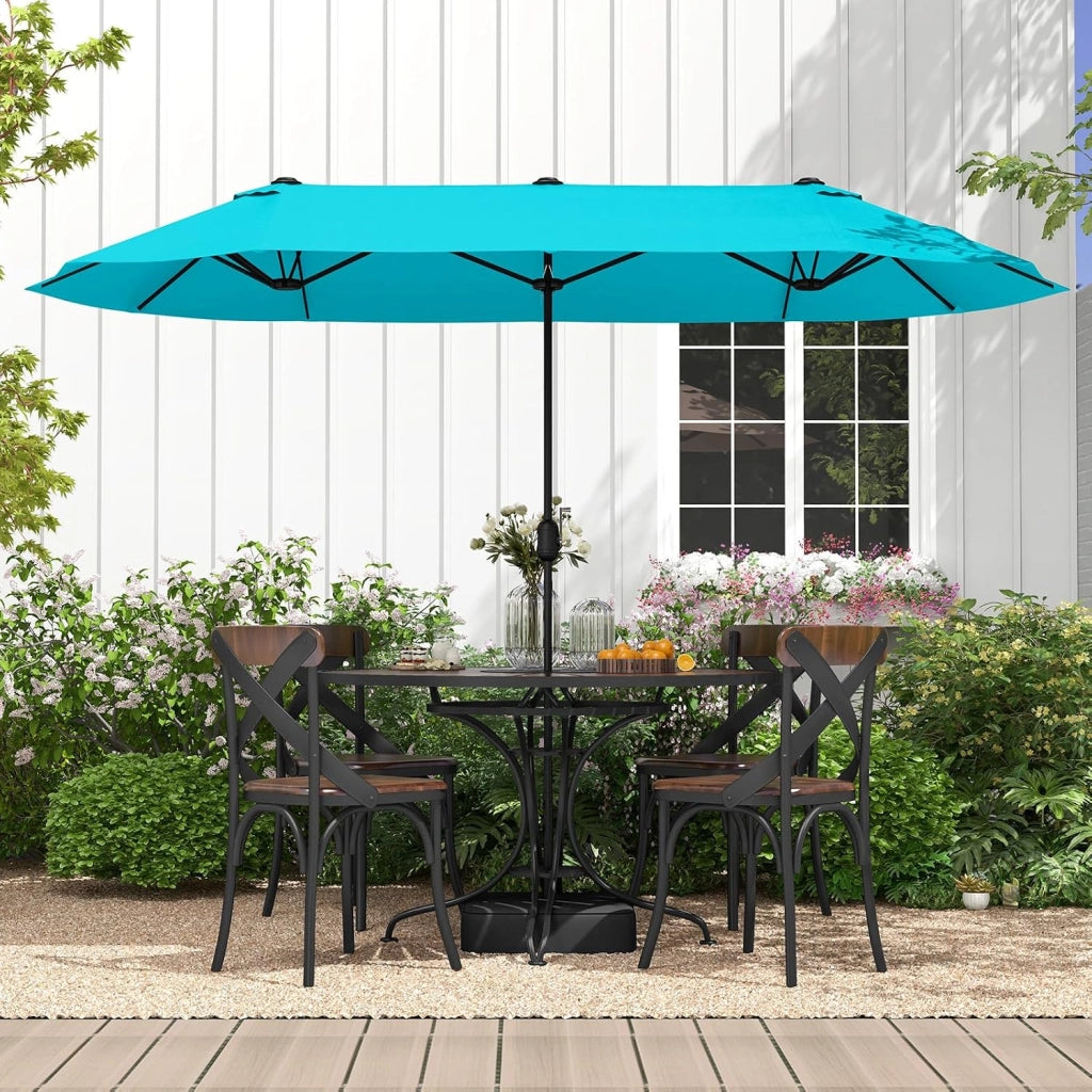 Ombrellone da Giardino Doppio 396x201cm, Ombrellone Rettangolare con Manovella e Base, Ombrellone da Balcone Grande Impermeabile, Ombrellone da Patio per Piscina, Terrazzo, Cortile