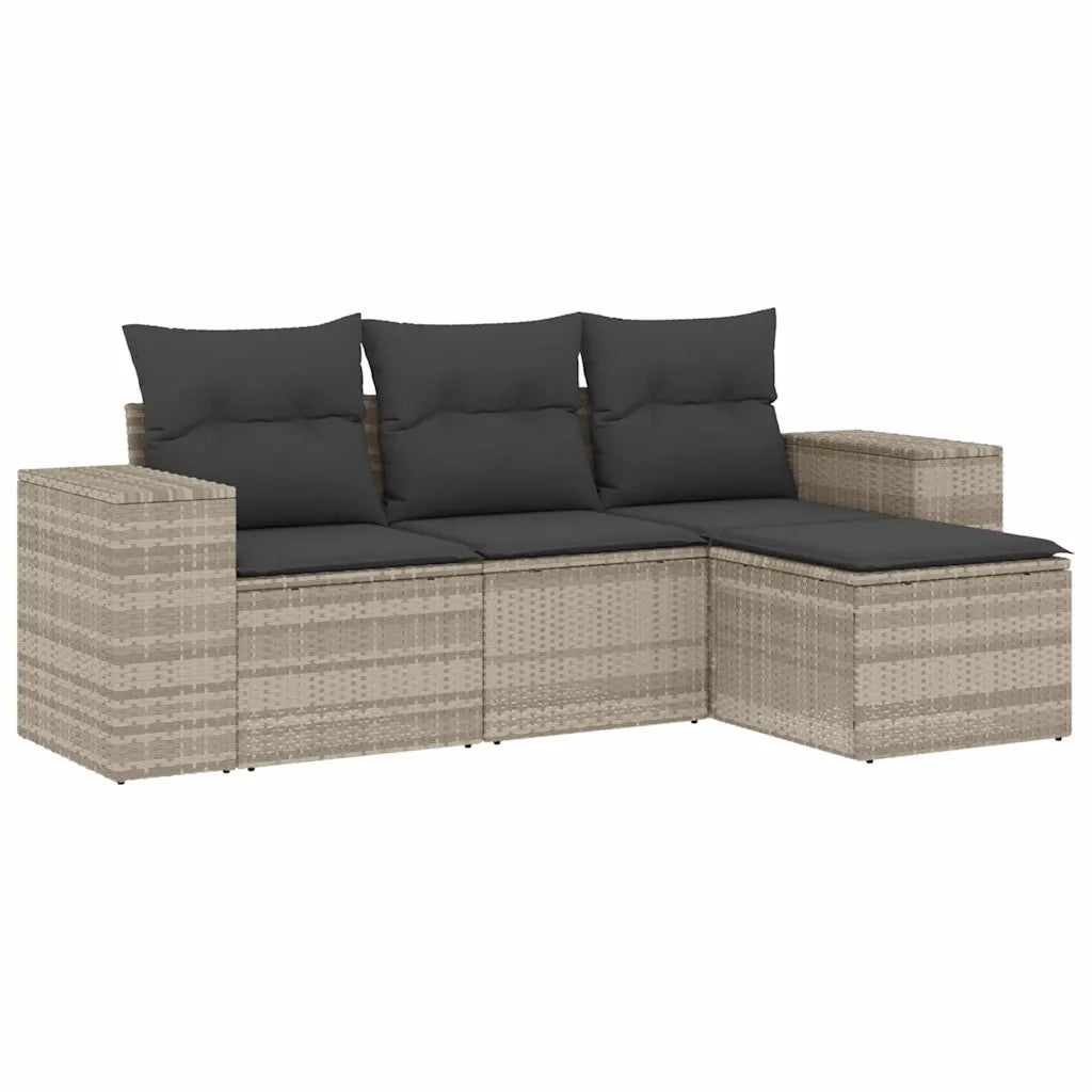 Set Divano da Giardino 4 pz con Cuscini-Sofa da Giardino-Divanetto da esterno Grigio Chiaro Polyrattan 529558