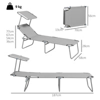 Set 2 Sdraio da Giardino 187x58x36 cm Pieghevoli con Tettuccio Regolabile in Tessuto Oxford e Metallo Grigio Chiaro