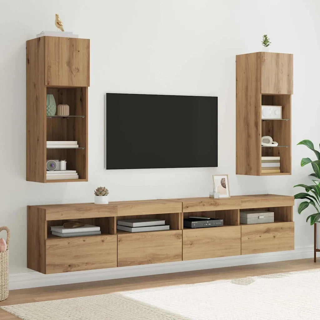 Mobiletti TV a parete con LED 2 pcs Rovere artigianale
