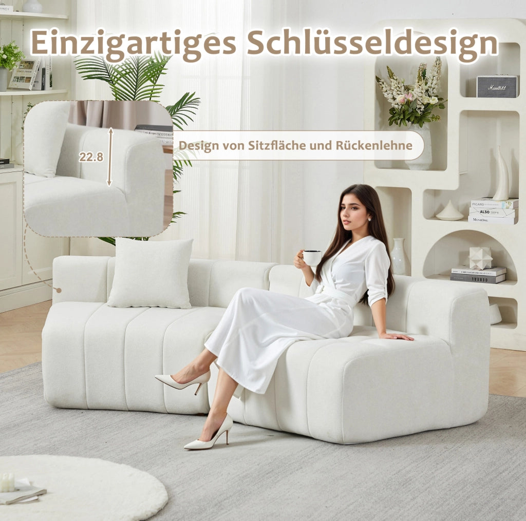 DIVANO Modulare Curvo in Chenille Beige con 2 Cuscini