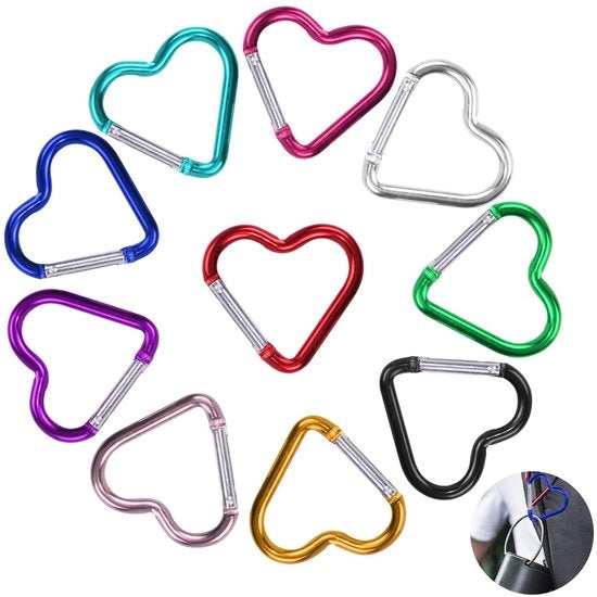 Hart a forma di pistola per karabina - 10 pezzi - Lega di alluminio leggera - Colorata - Per outdoor/camping - Attacco semplice - Haak