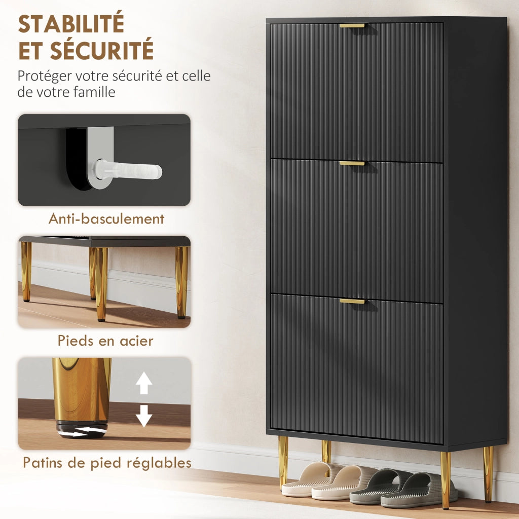 Scarpiera con cassetti e ripiani regolabili ¨C Zephmum ¨C Nero 60x24x122,5 cm