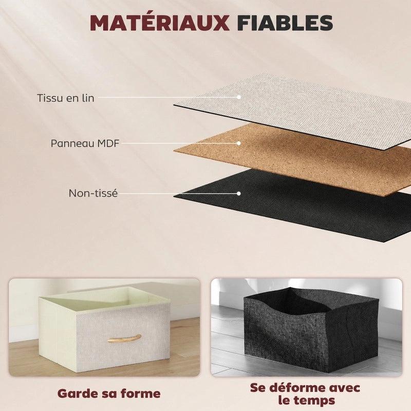 CASSETTIERA con 8 cassetti in tessuto 86x30x94,5 cm Beige in acciaio