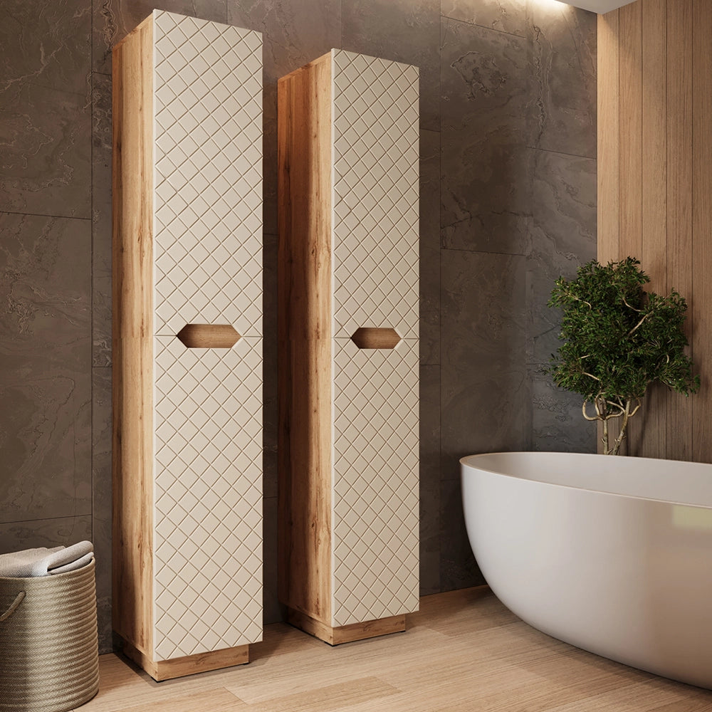 Vicco Armadio per il bagno Rovere/cashmere con struttura in piastrelle 33 x 186 cm con 2 porte