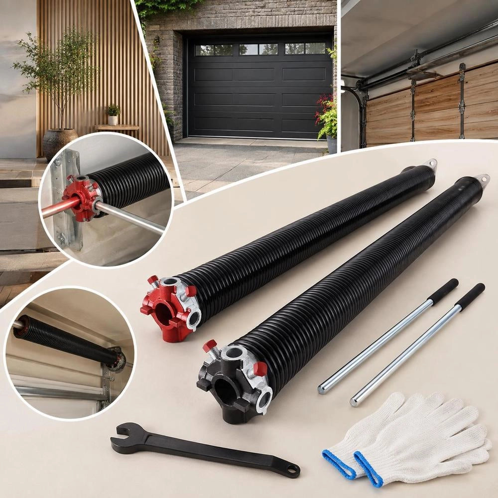 Torsion Springs For Garage Doors (Φ 5.94 X Φ 50.8 X 787 Mm) 16000 Cycles, Black Coated, Replacement, Garage Door Springs With Non-slip Winding Rods, Gloves, And Mounting Wrench