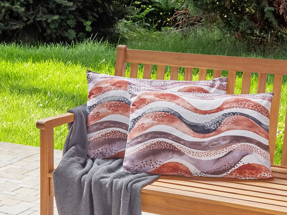 Set di 2 cuscini da esterno in tessuto di poliestere marrone con motivo astratto 40 x 60 cm terrazzo esterno interno