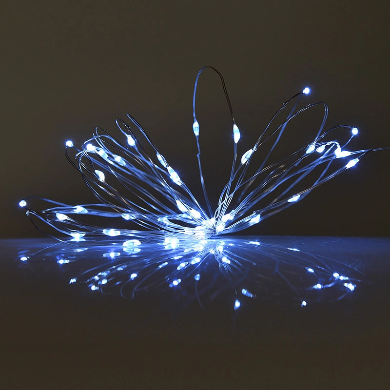 CATENA LUMINOSA A BATTERIA CON 50 MICROLED BIANCHI 5 METRI FILO RAMATO - IDEALE PER DECORAZIONI NATALIZIE WEDDING E AMBIENTI INTERNI