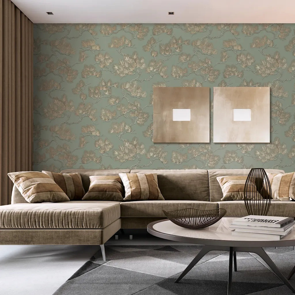 DUTCH WALLCOVERINGS Carta da Parati Motivo a Pino Verde 437397