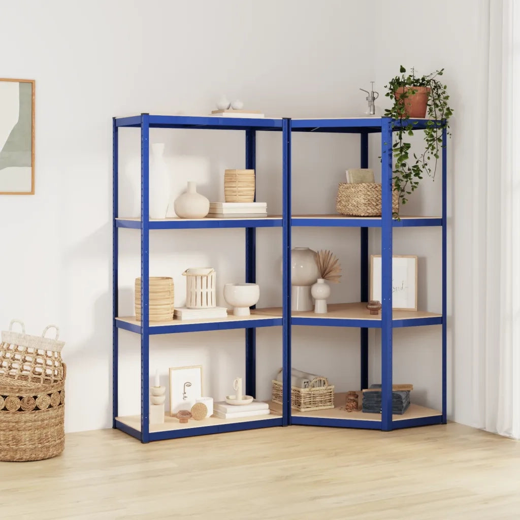 Scaffali a 4 Ripiani 2 pz Blu in Acciaio e Legno Multistrato 3154147