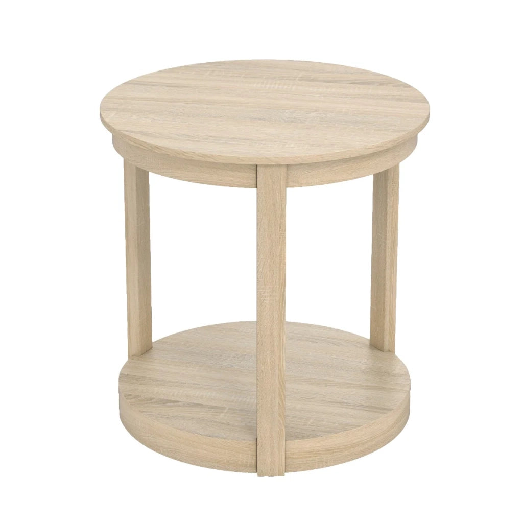 Tavolino rotondo con 2 ripiani 60,5 x 61 cm pratico contenitore stile country legno di caucciù naturale 20_0013808